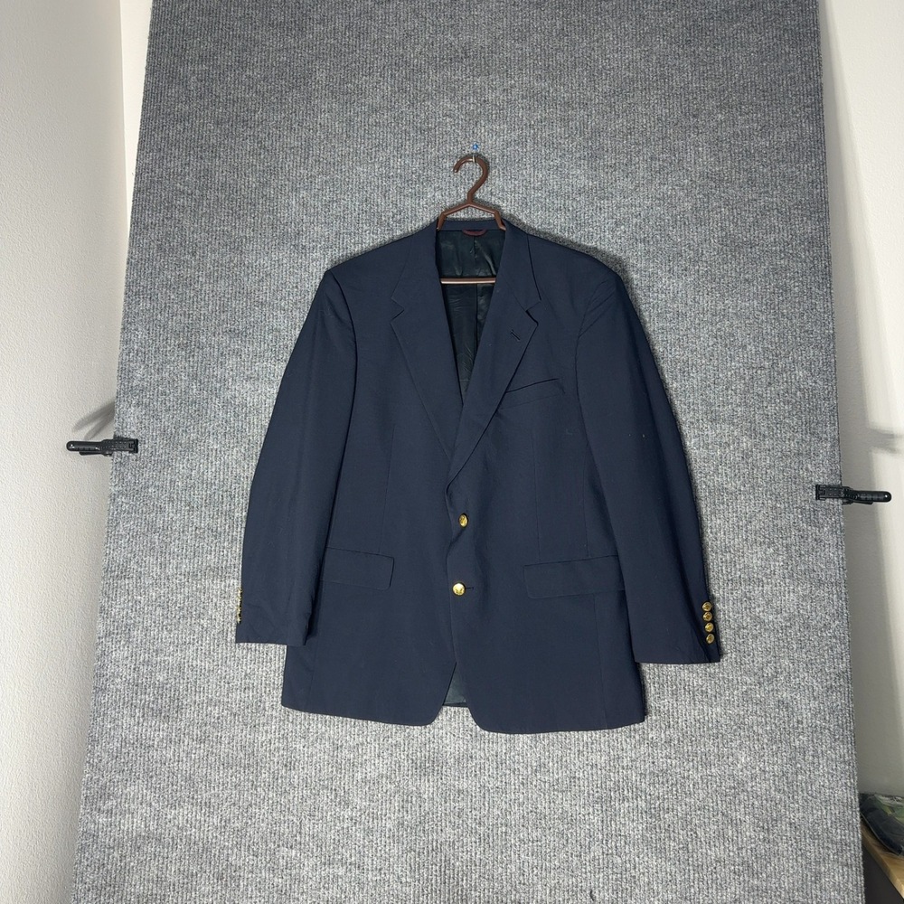 Vintage Hart Schaffner & Marx Blazer Mens 42R Blue Navy Wool Gold Button Hechts